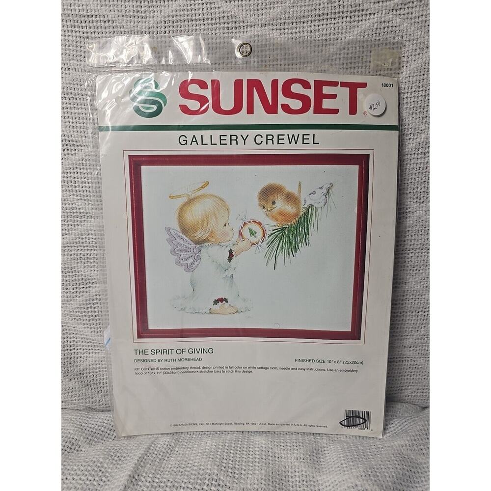 1989 Sunset Gallery Crewel Kit The Spirit Of Giving 10x8